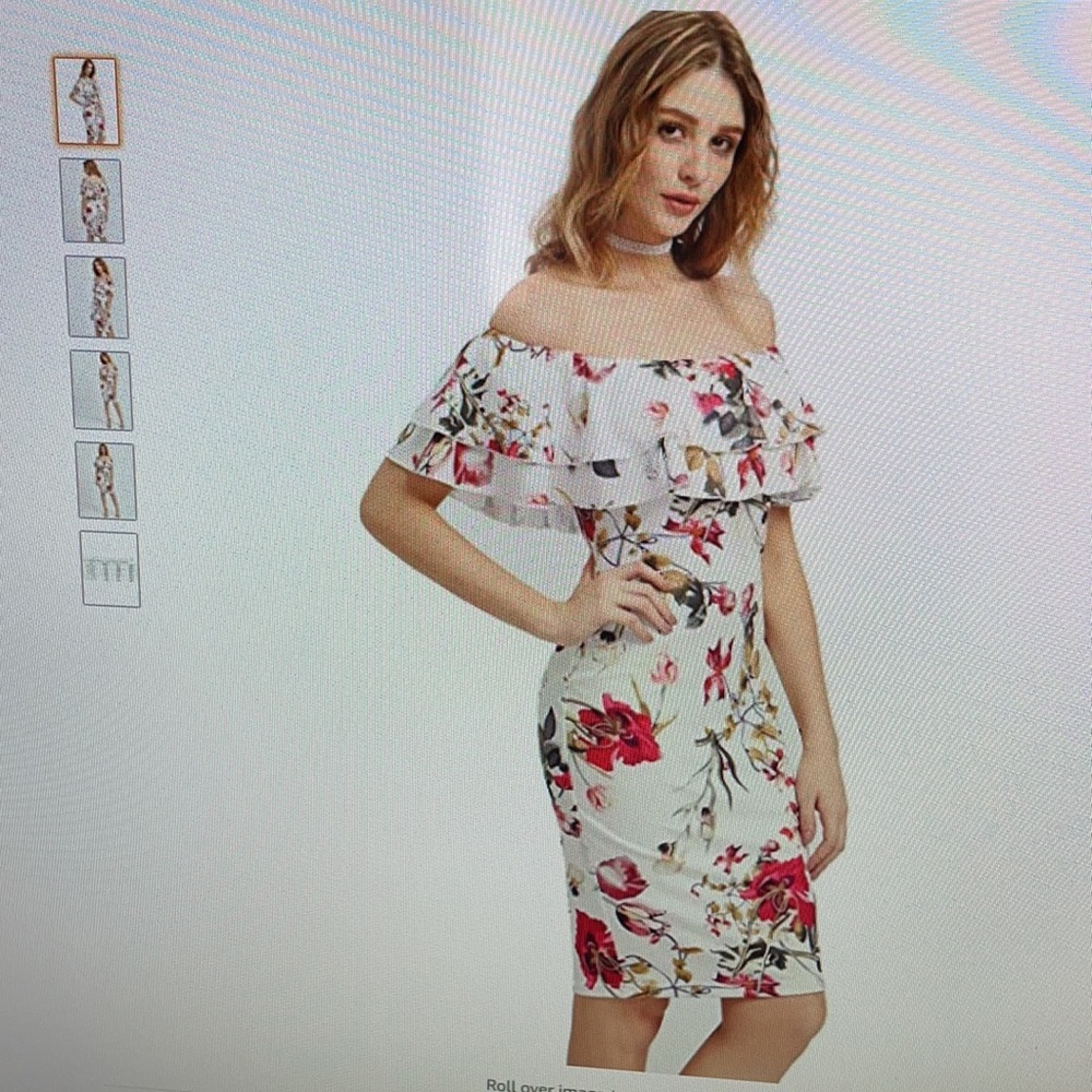 Floral Ruffle Off Shoulder Dress - Picture 4 of 7